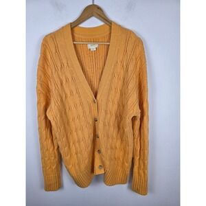 Maeve Anthropologie Cable Knit Cardigan Orange Oversized V-Neck Sweater Medium